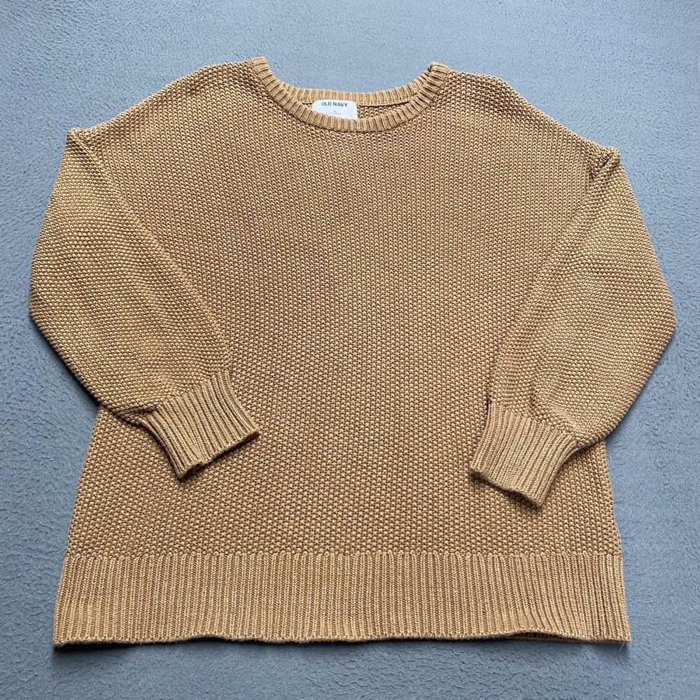 Old Navy Sweater Womens Medium Beige Tunic‎ Length Textured Knit Cotton Pullover